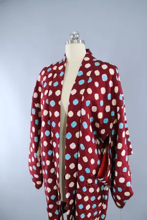 1930s Vintage Silk Haori Kimono Jacket Cardigan / Maroon Aqua Shibori