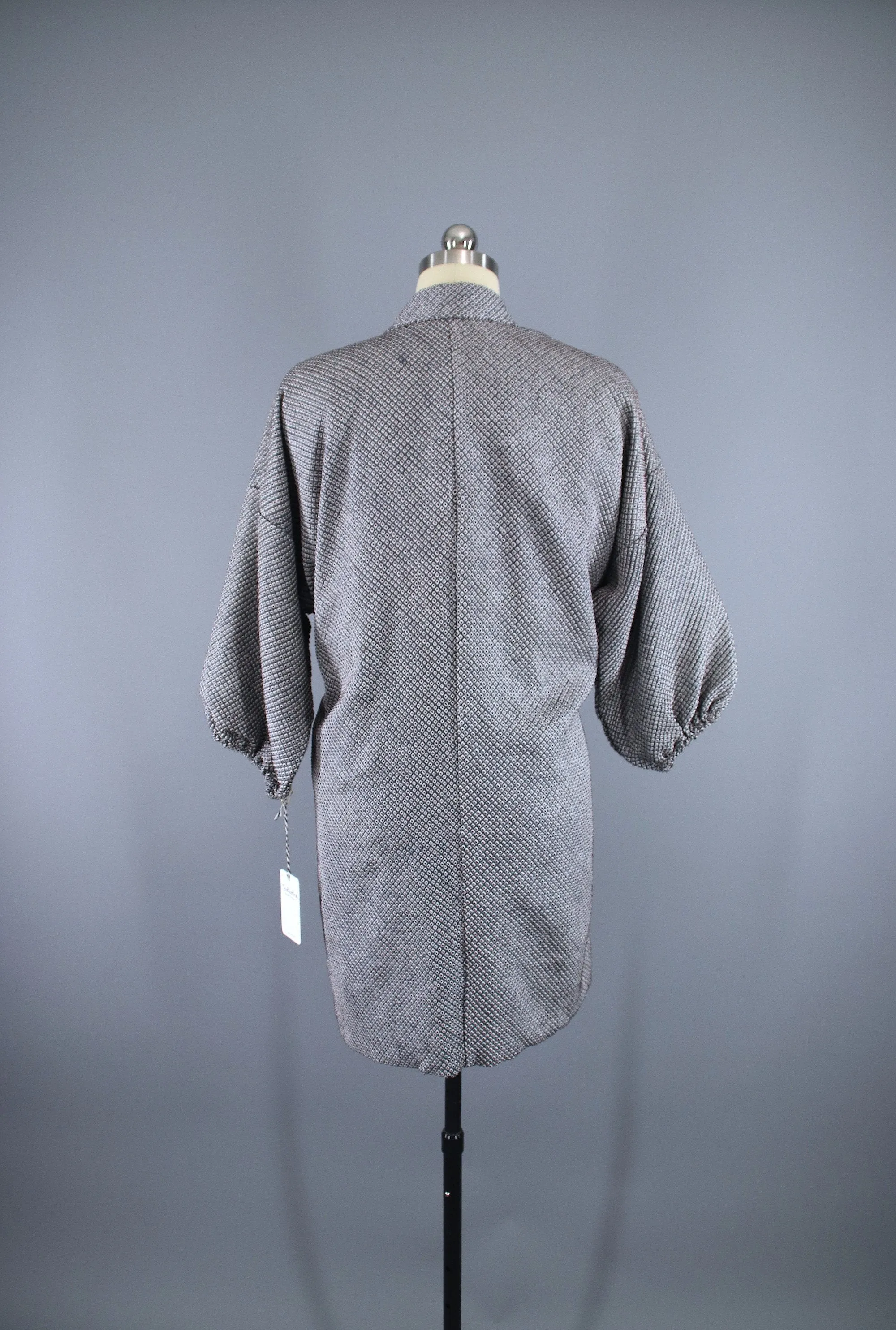 1950s Vintage Kimono Jacket Coat Douchugi / Grey & Maroon Shibori