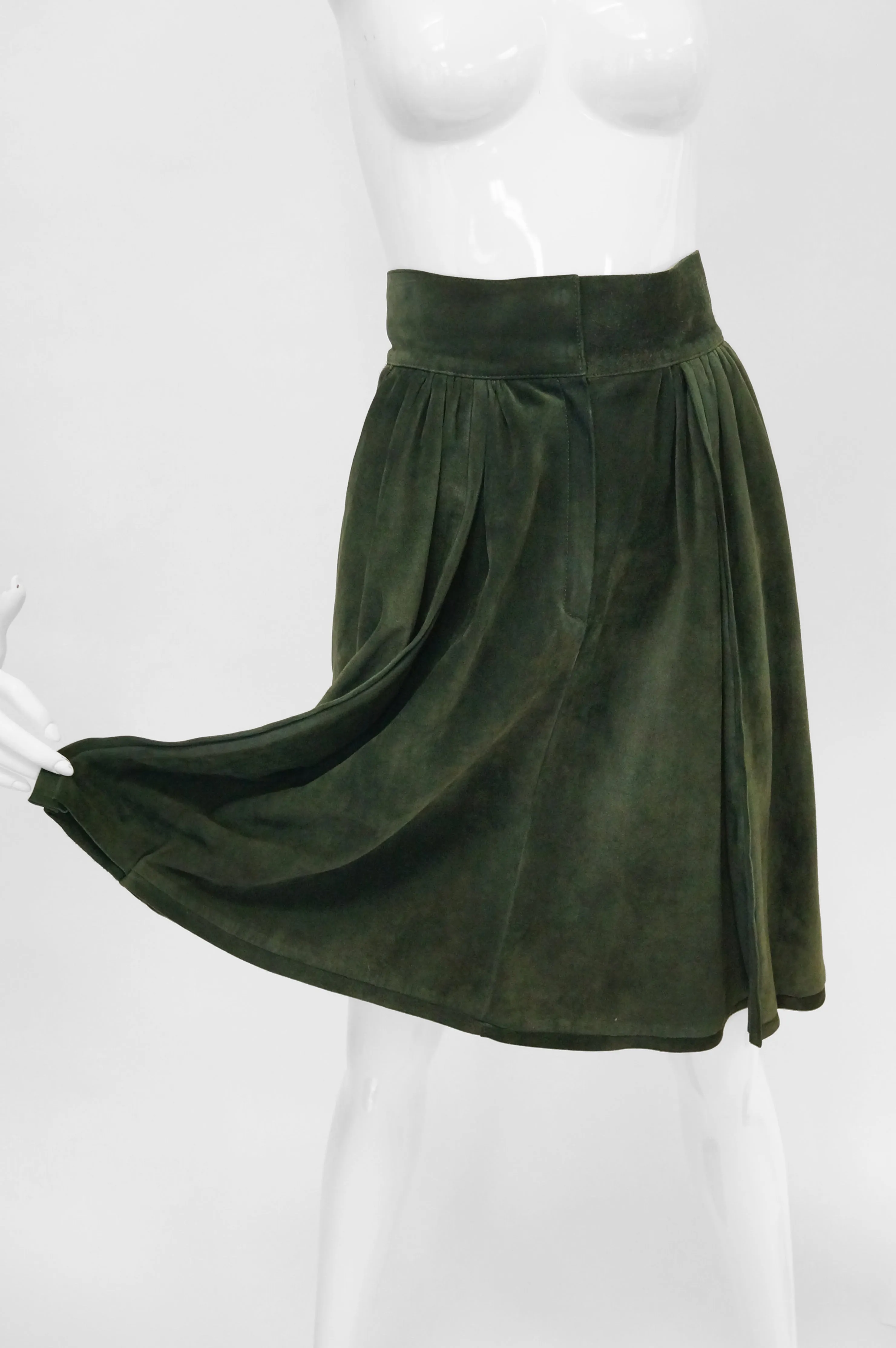 1970s Mario Valentino Pine Green Italian Suede Skirt