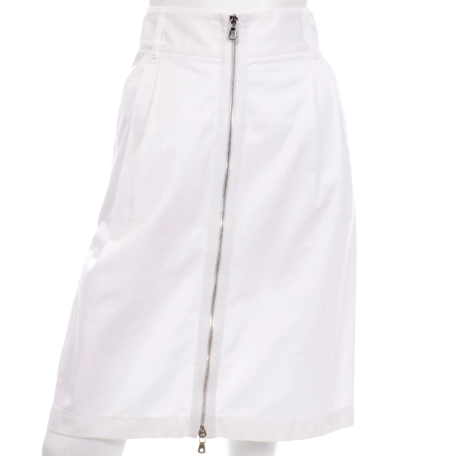 1990s Dolce & Gabbana White Cotton Denim Pencil Skirt with Exposed Zipper