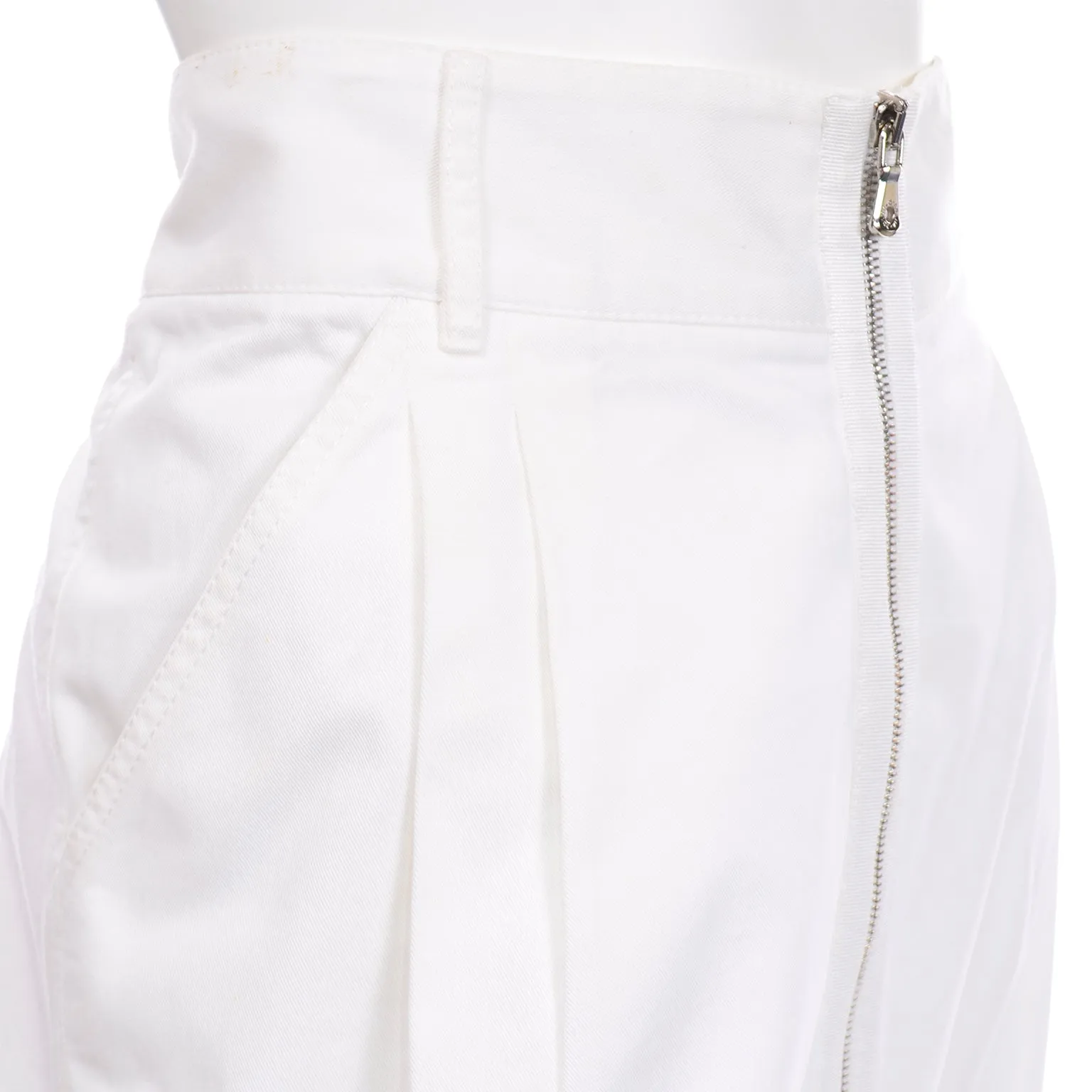 1990s Dolce & Gabbana White Cotton Denim Pencil Skirt with Exposed Zipper