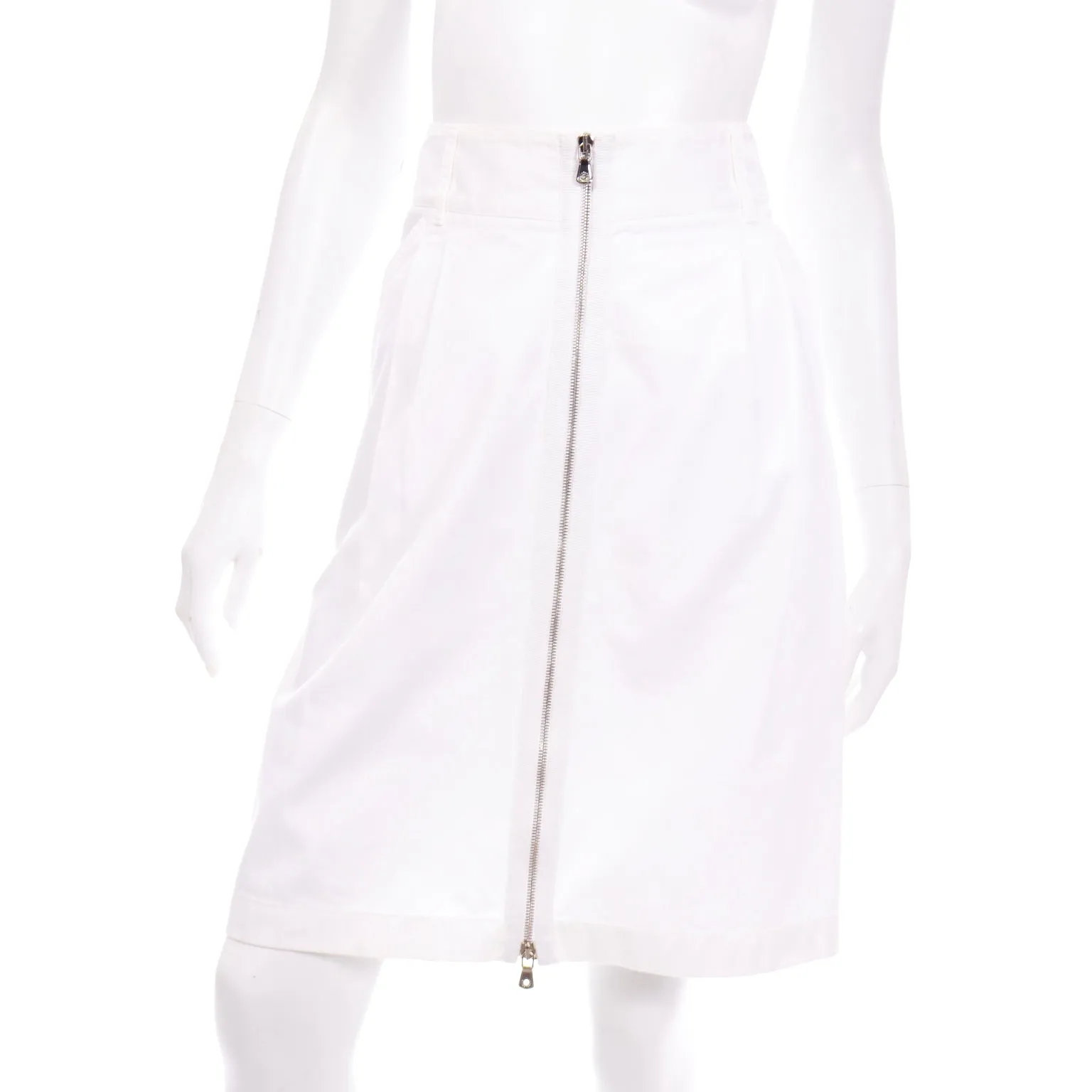 1990s Dolce & Gabbana White Cotton Denim Pencil Skirt with Exposed Zipper