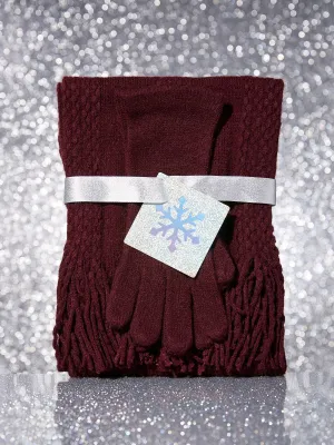 2-Piece Textured-Knit Scarf & Gloves Gift Set