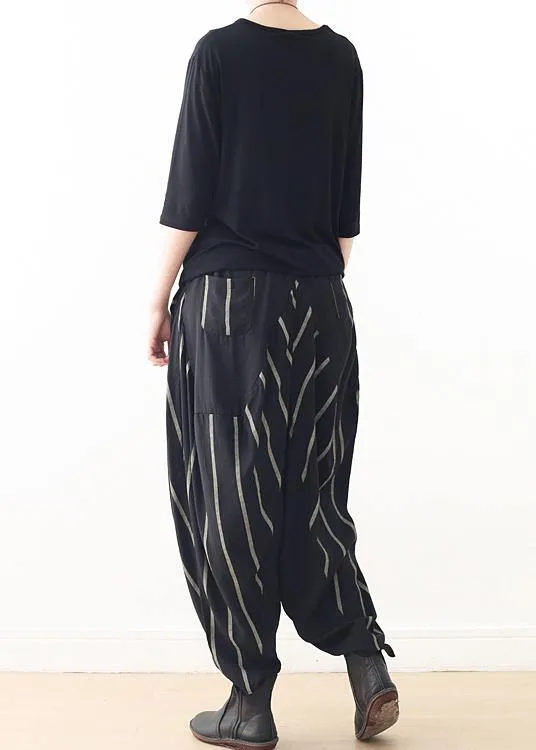 2021 Spring New Black Grey Striped High Waist Pants