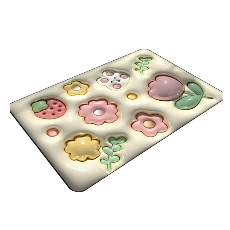 3D flower soft diatom mud absorbent floor mat