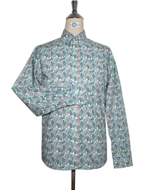 60s Style Light Sea Green and Orange Paisley Shirt