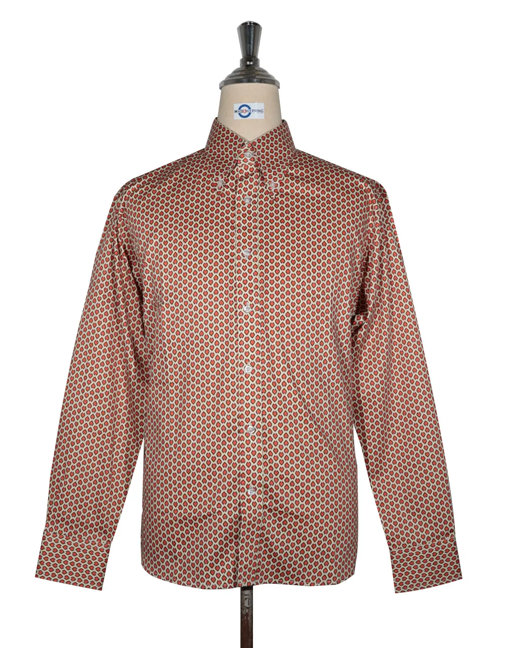 60s Style Orange and Khaki  Argyle Shirt