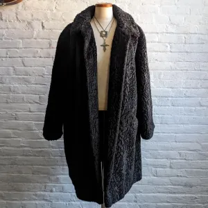 70s Vintage Vegan Afghan Velvet Faux Fur Coat Mob Wife Black Penny Lane Jacket