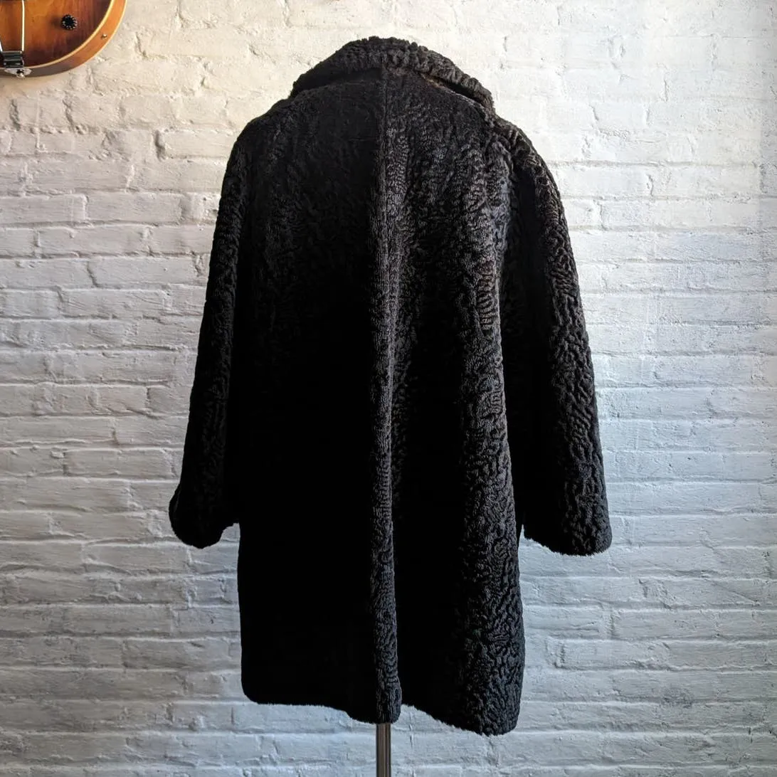 70s Vintage Vegan Afghan Velvet Faux Fur Coat Mob Wife Black Penny Lane Jacket