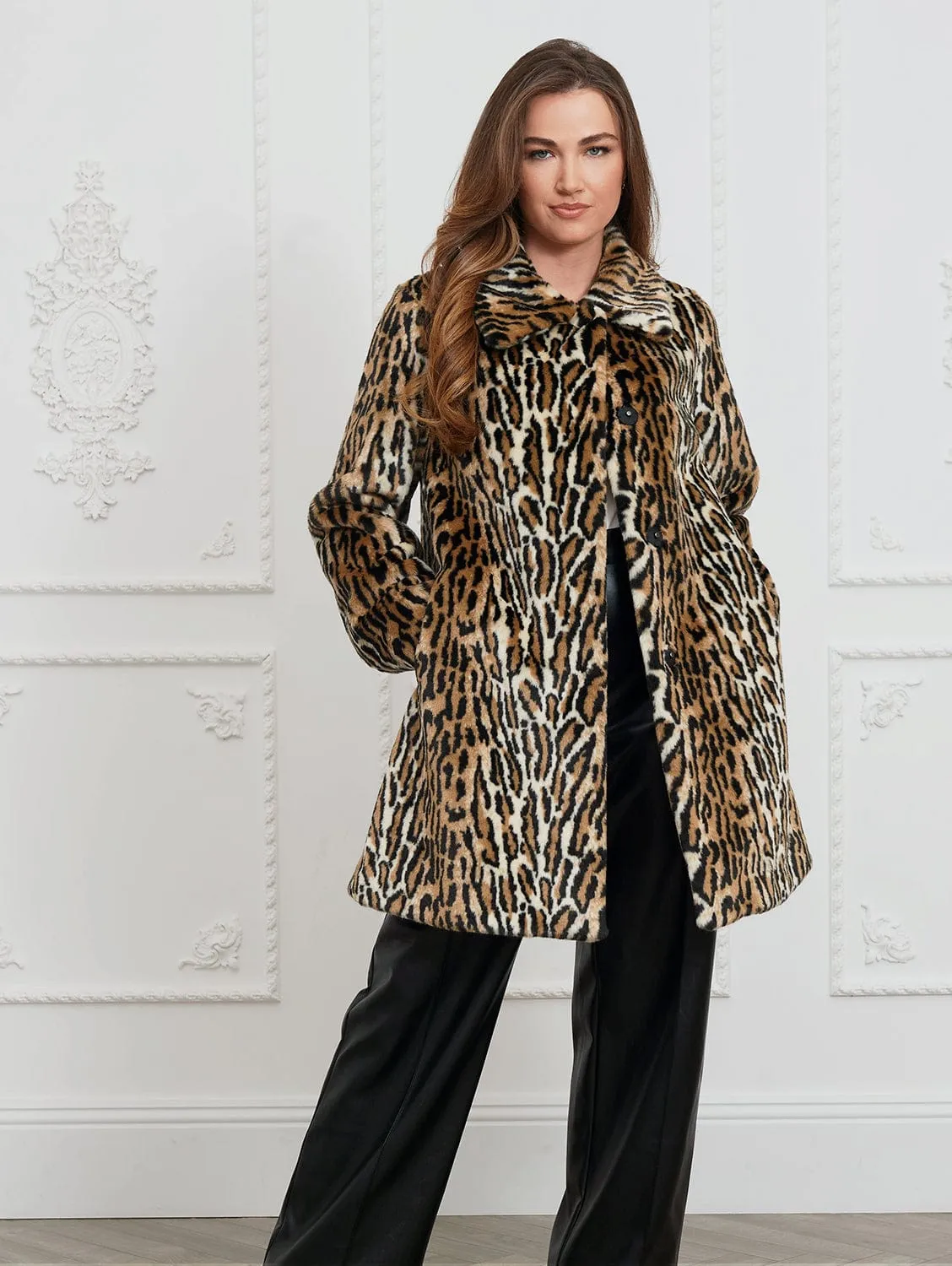 Adele Recycled Vegan Faux Fur Coat | Leopard