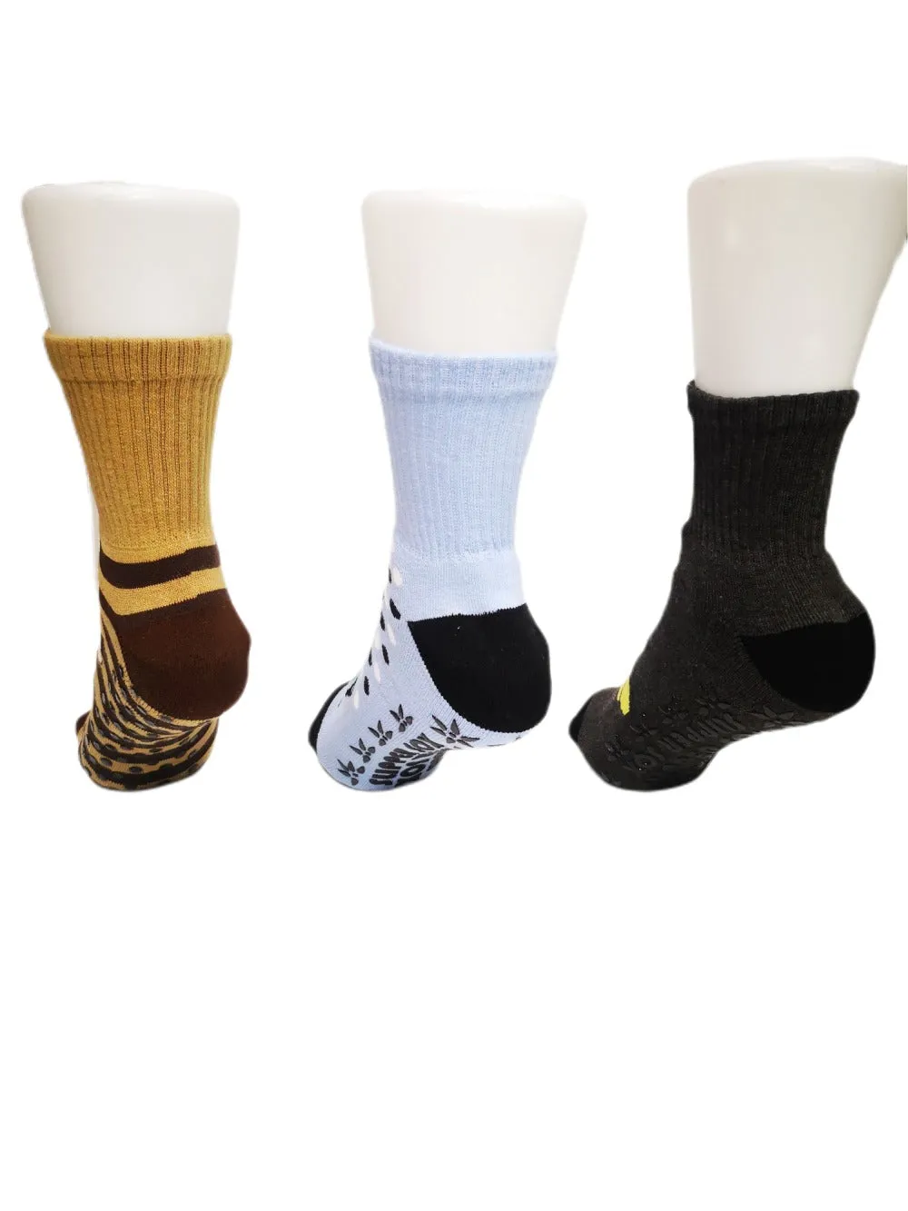 Adult Slipper Socks With Non-Slip Grip Pads -Reg Cut - Assorted Pack of 3 (Giraffe Edition)