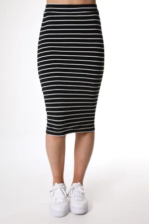 Alicia Midi Skirt Black White Stripe