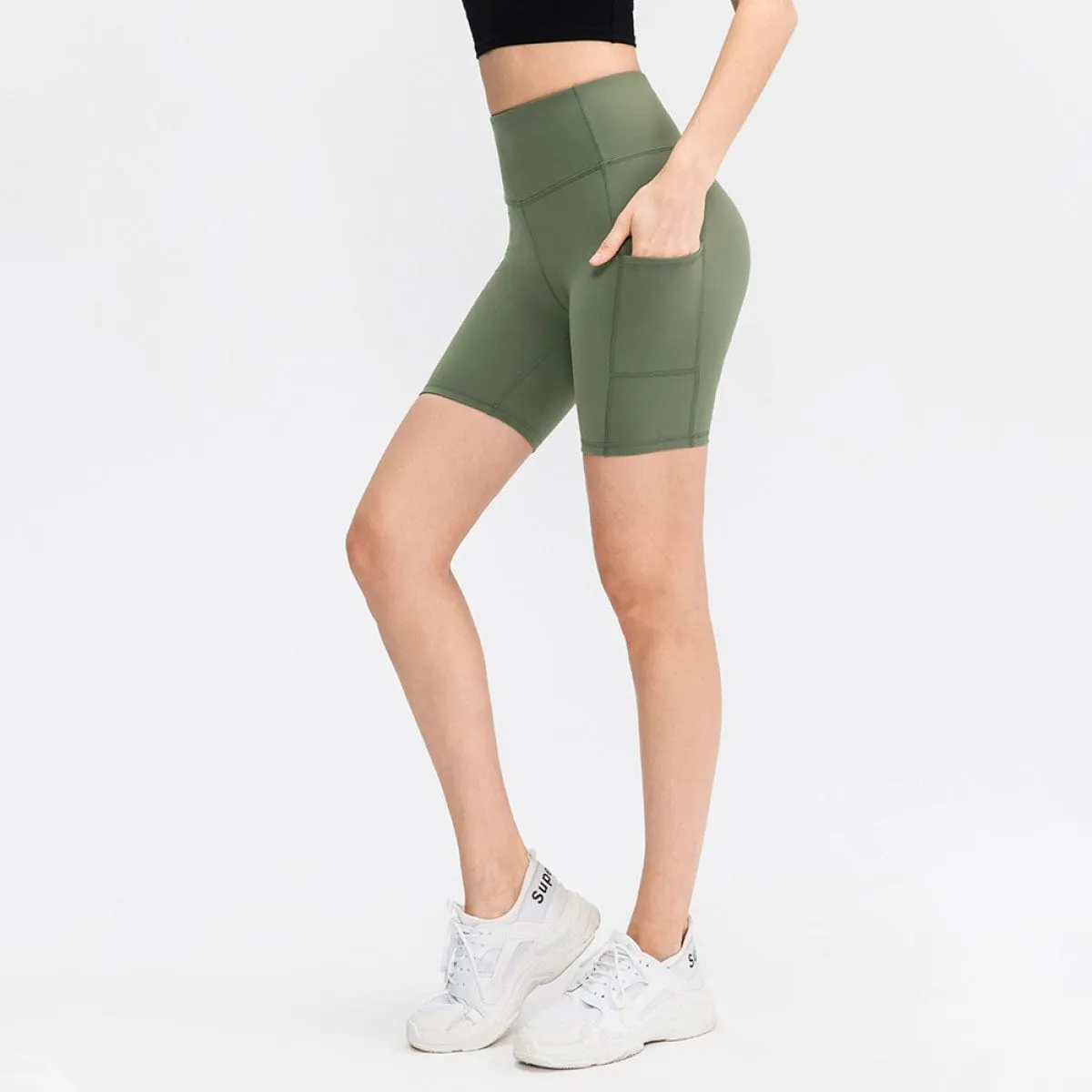 Allrj High Waist Active Shorts With Pockets