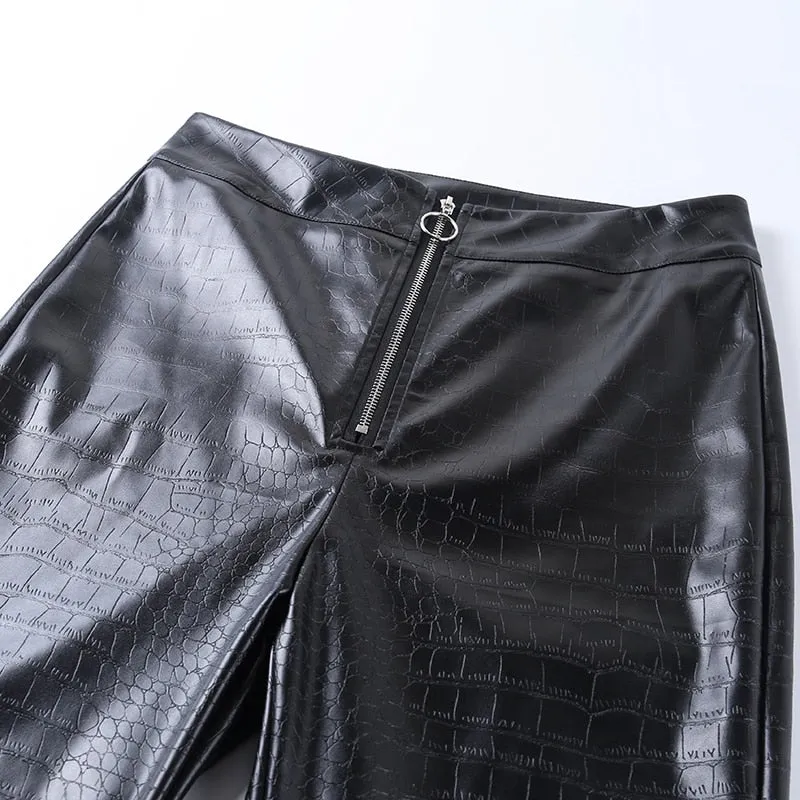 Annie Slim Black High Waist Faux Leather Pants