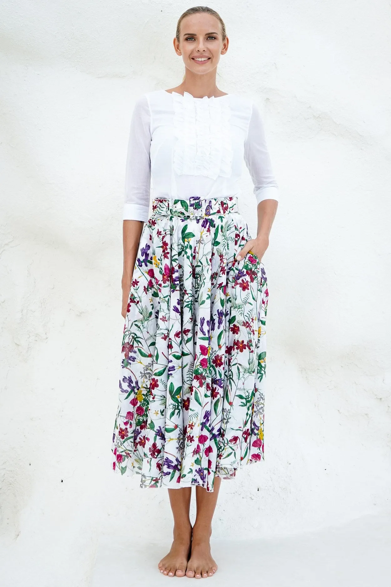 Aster Skirt #1 with Belt Midi Length Cotton Musola (Fairy Tail Flower)