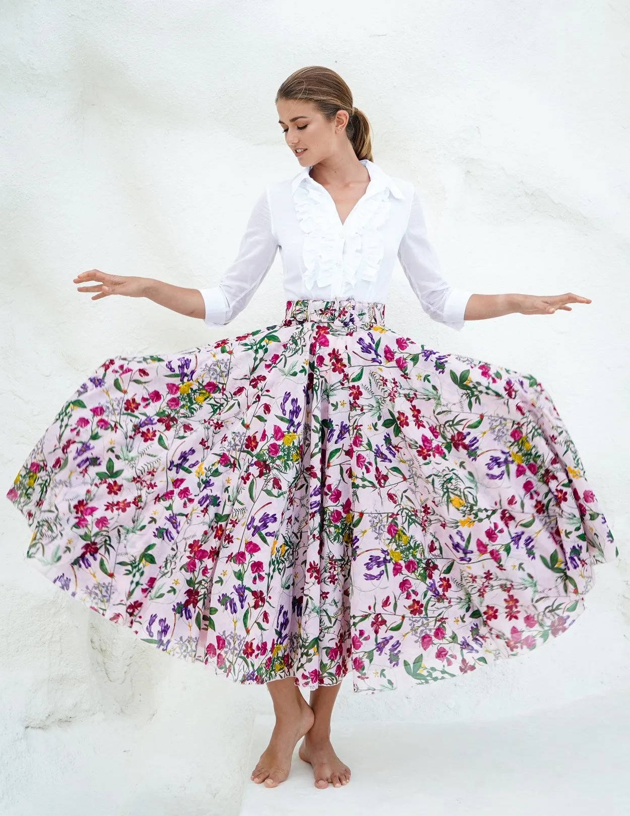 Aster Skirt #1 with Belt Midi Length Cotton Musola (Fairy Tail Flower)