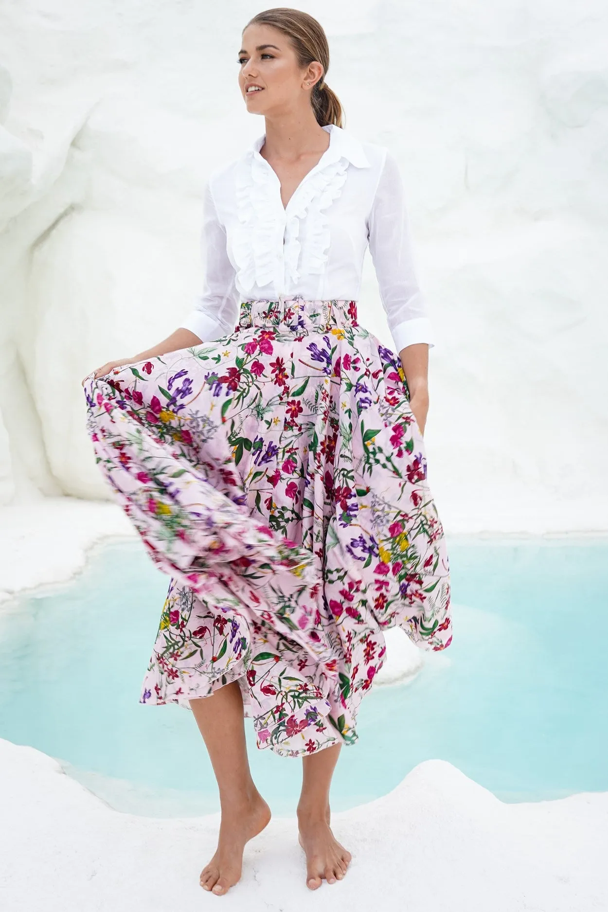 Aster Skirt #1 with Belt Midi Length Cotton Musola (Fairy Tail Flower)