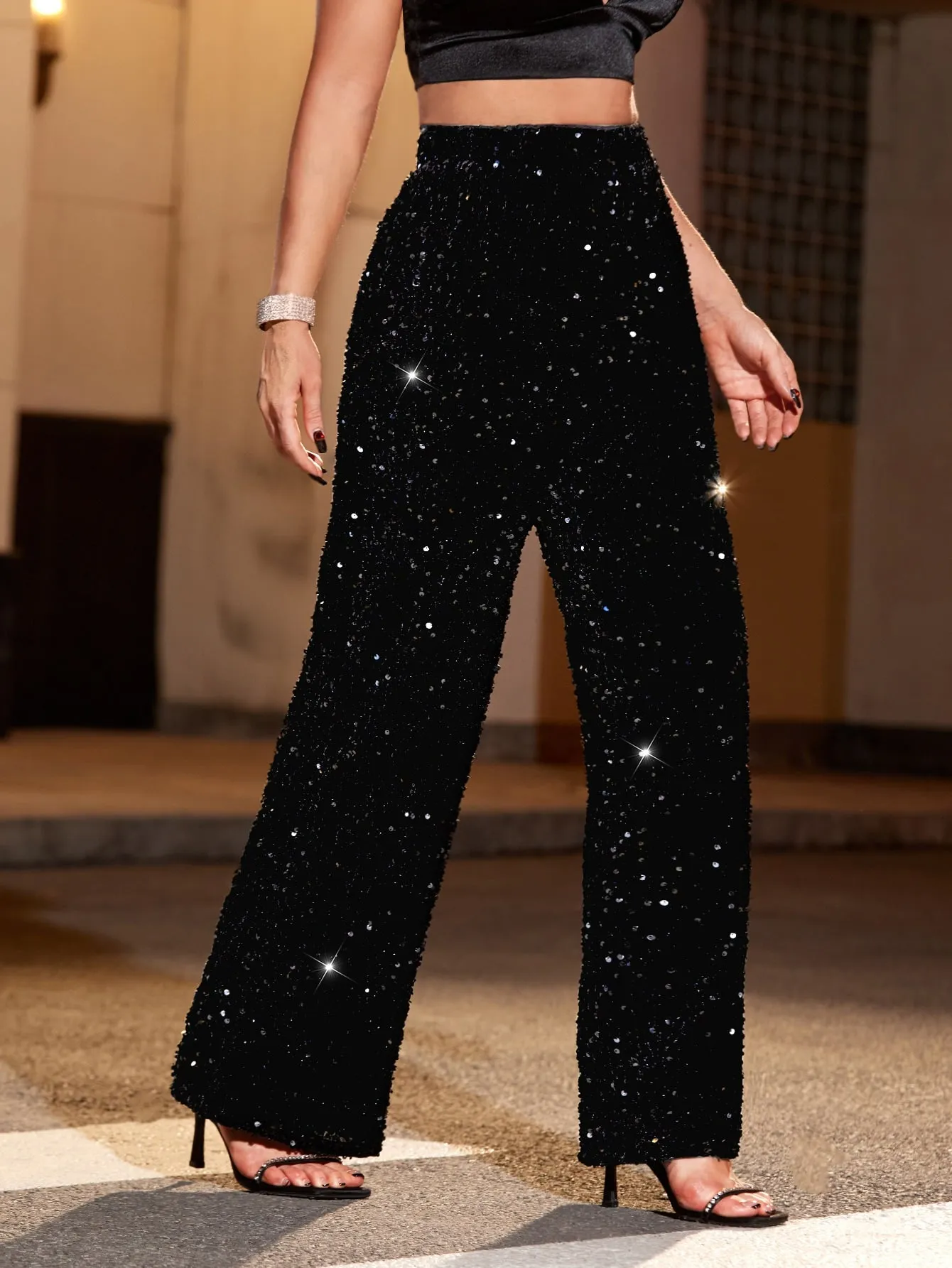 BAE High Waist Sequin Wide Leg Pants