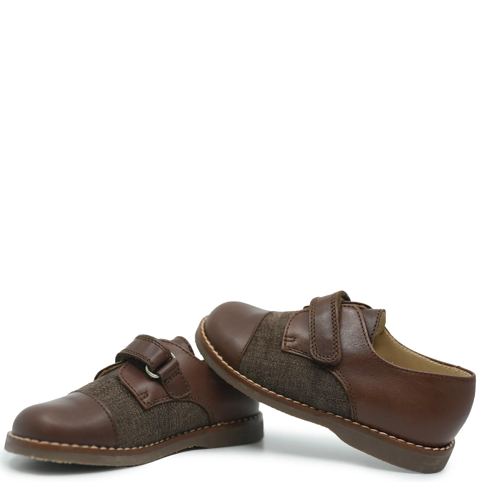 Beberlis Brown Leather and Linen Velcro Shoe