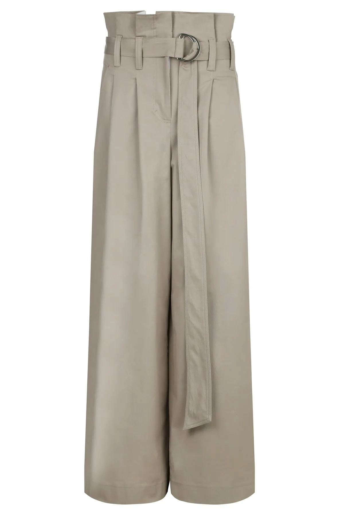 Beige Full Length High-Waist Loose Fit Wide Leg Belted Casual Women's Pants