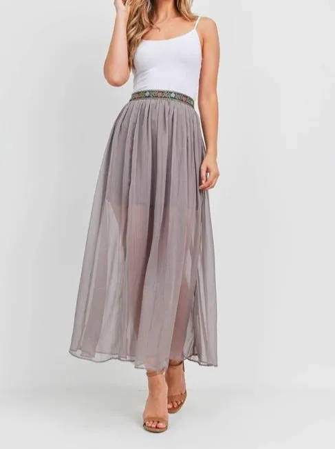 Beige Sheer Embellished Skirt - Women