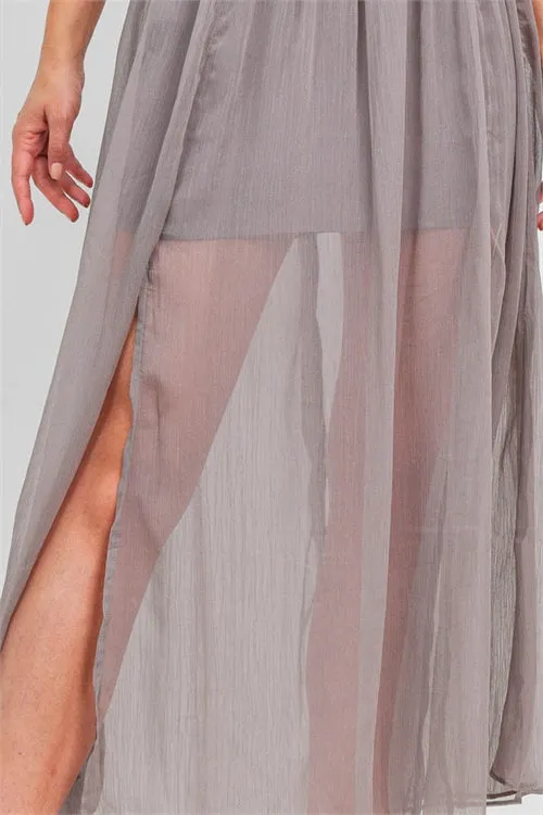 Beige Sheer Embellished Skirt - Women