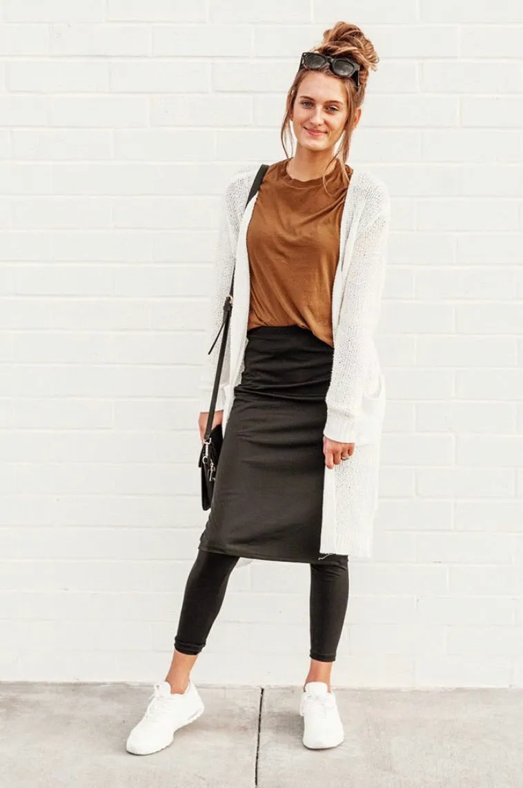 Black Athletic & Swim Pencil Style Skirt with Built-in  Leggings