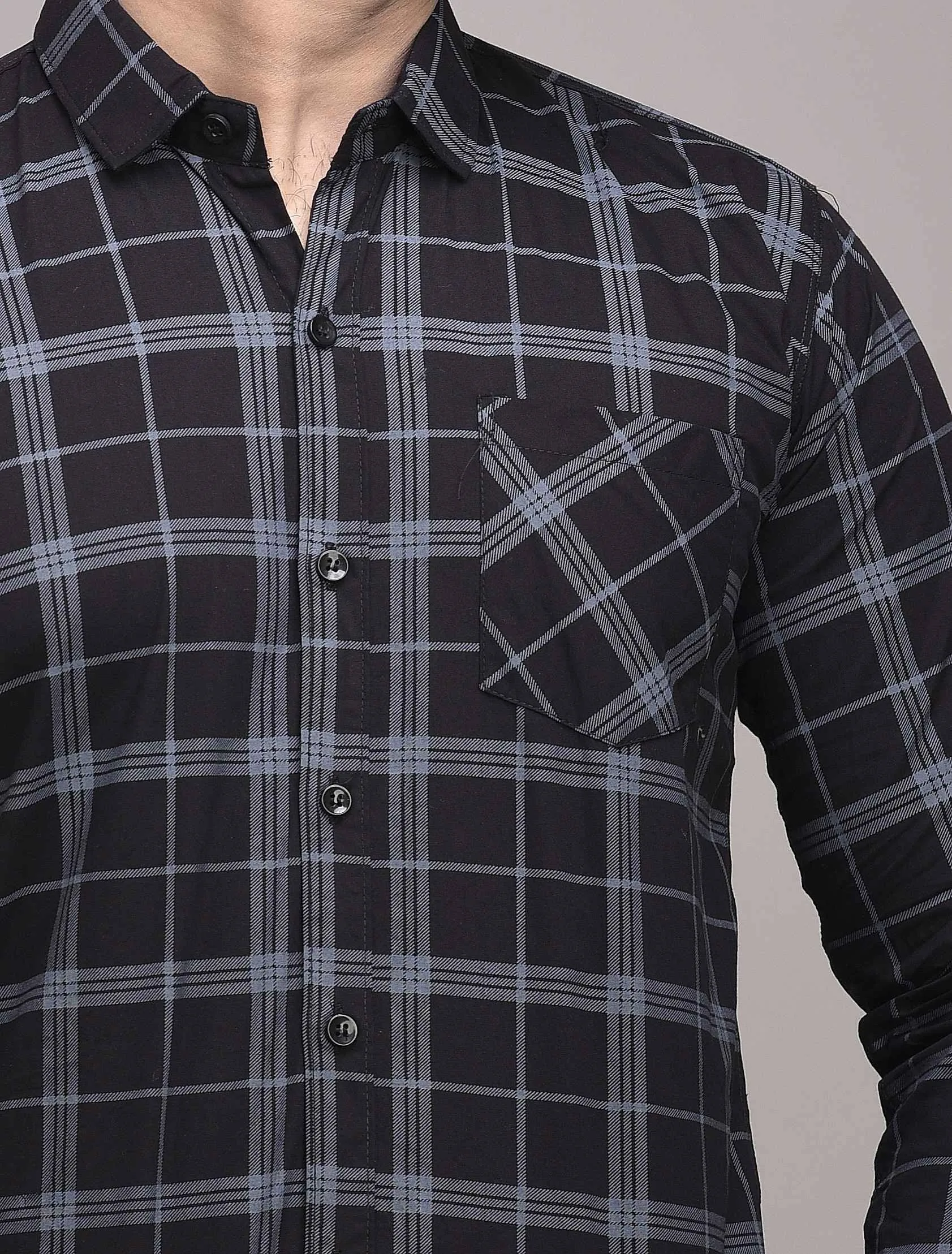 Black Checkered Pure Cotton Formal Shirt