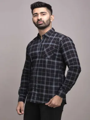 Black Checkered Pure Cotton Formal Shirt