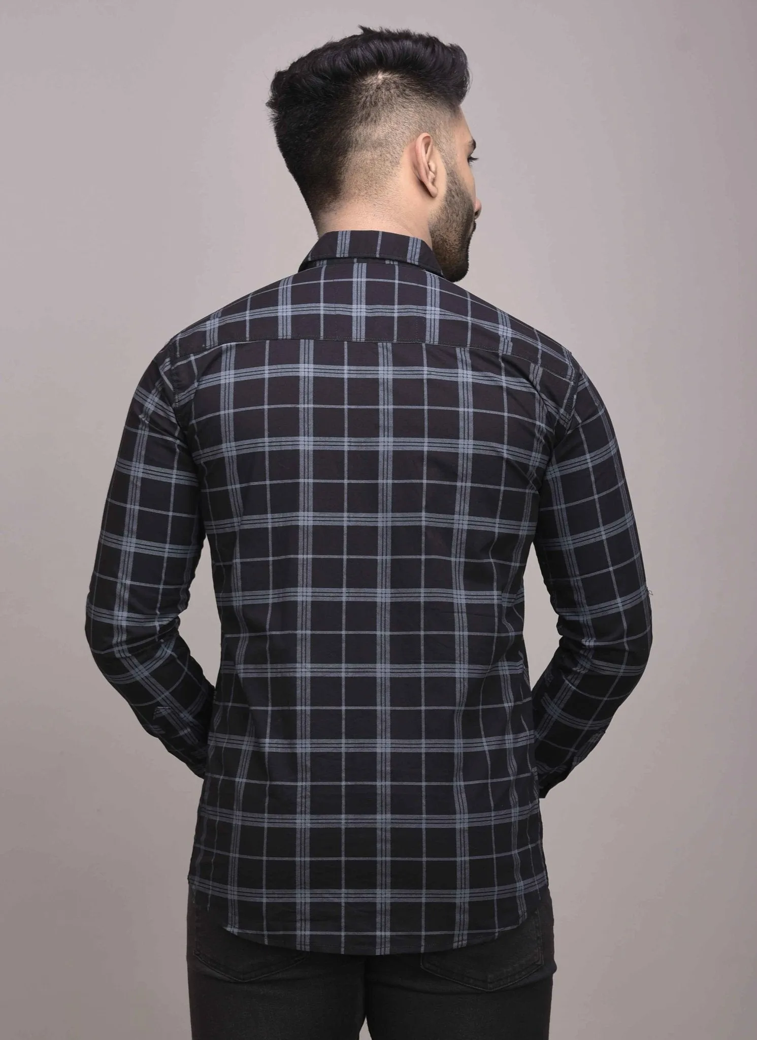 Black Checkered Pure Cotton Formal Shirt