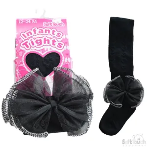 Black Hearts Jacquard Tights With Large Organza Bow - NB-24M - T43-blk