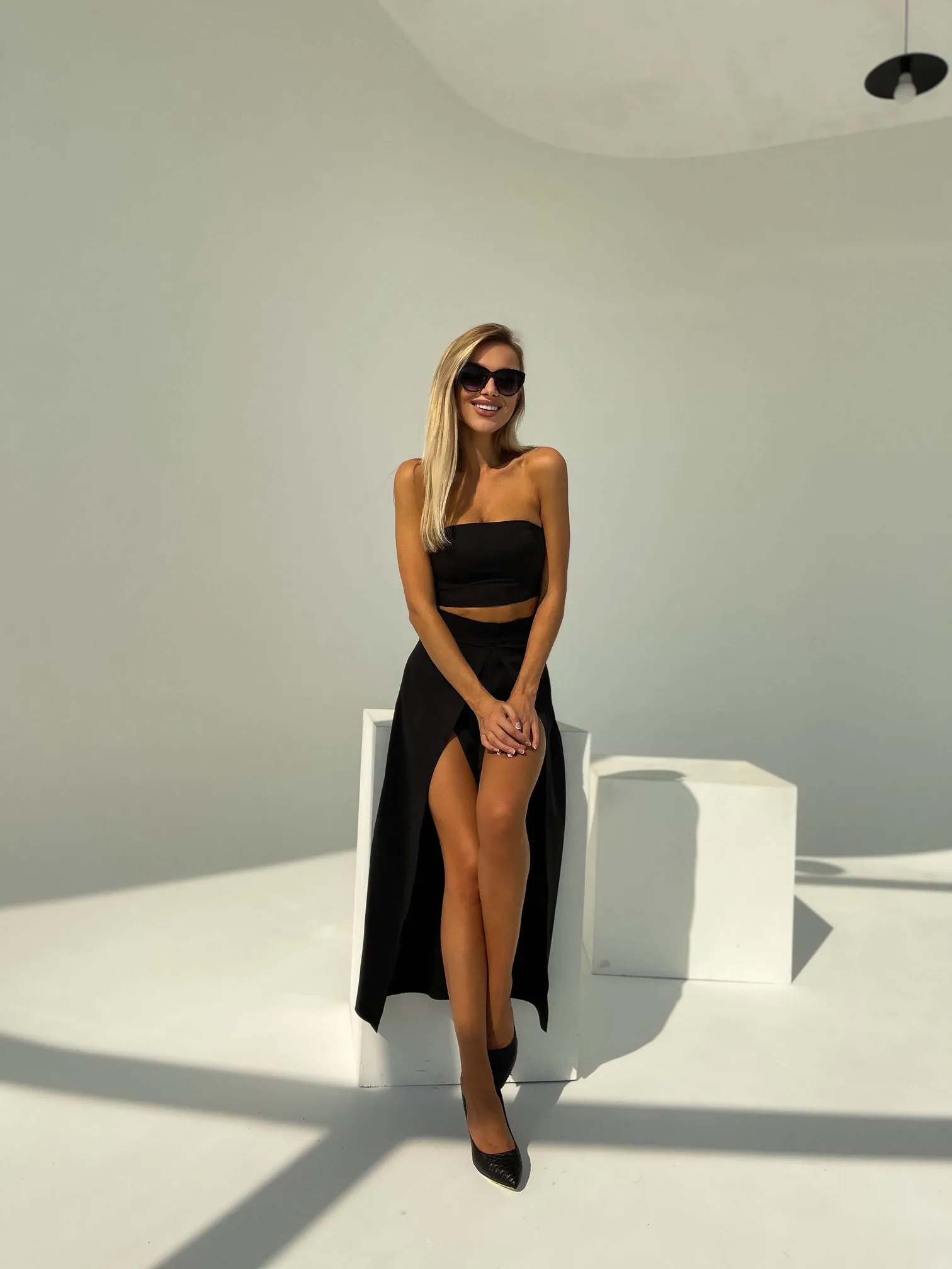 Black High Waist Slit Cuff Сulottes