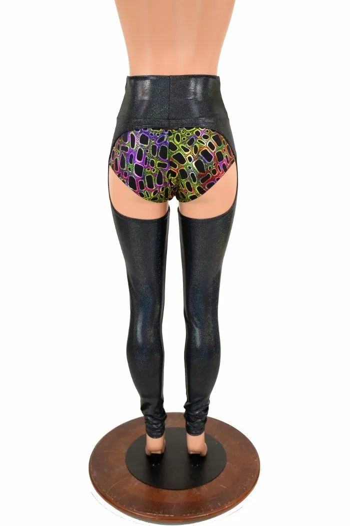 Black Holographic High Waist Chaps  (shorts not included)