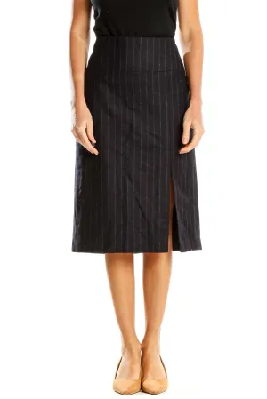 Black Pinstripe Midi Pencil Skirt