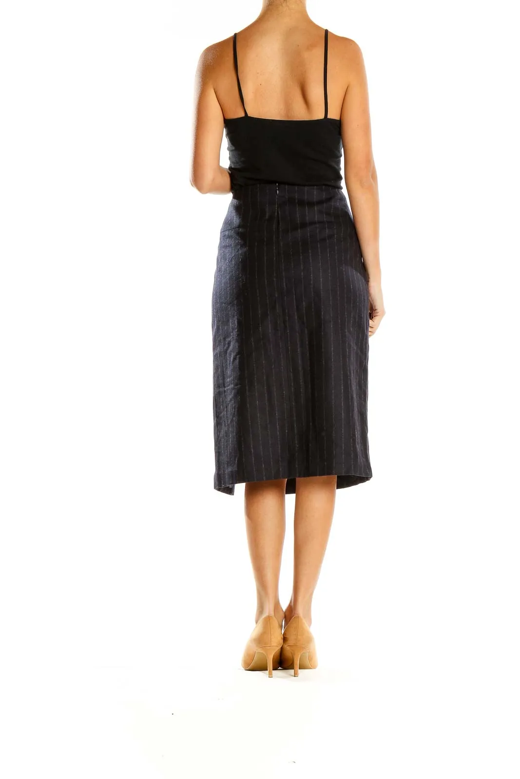 Black Pinstripe Midi Pencil Skirt