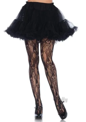 Black Rose Skull Lace Tights 1X/2X Black