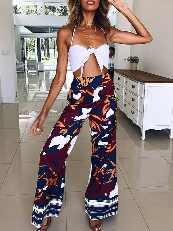 Boho Print High Waist Wide Leg Pants