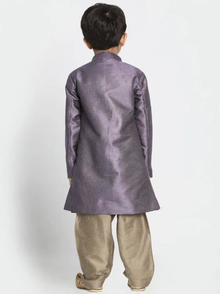 Boys' Purple Silk Blend Sherwani Set