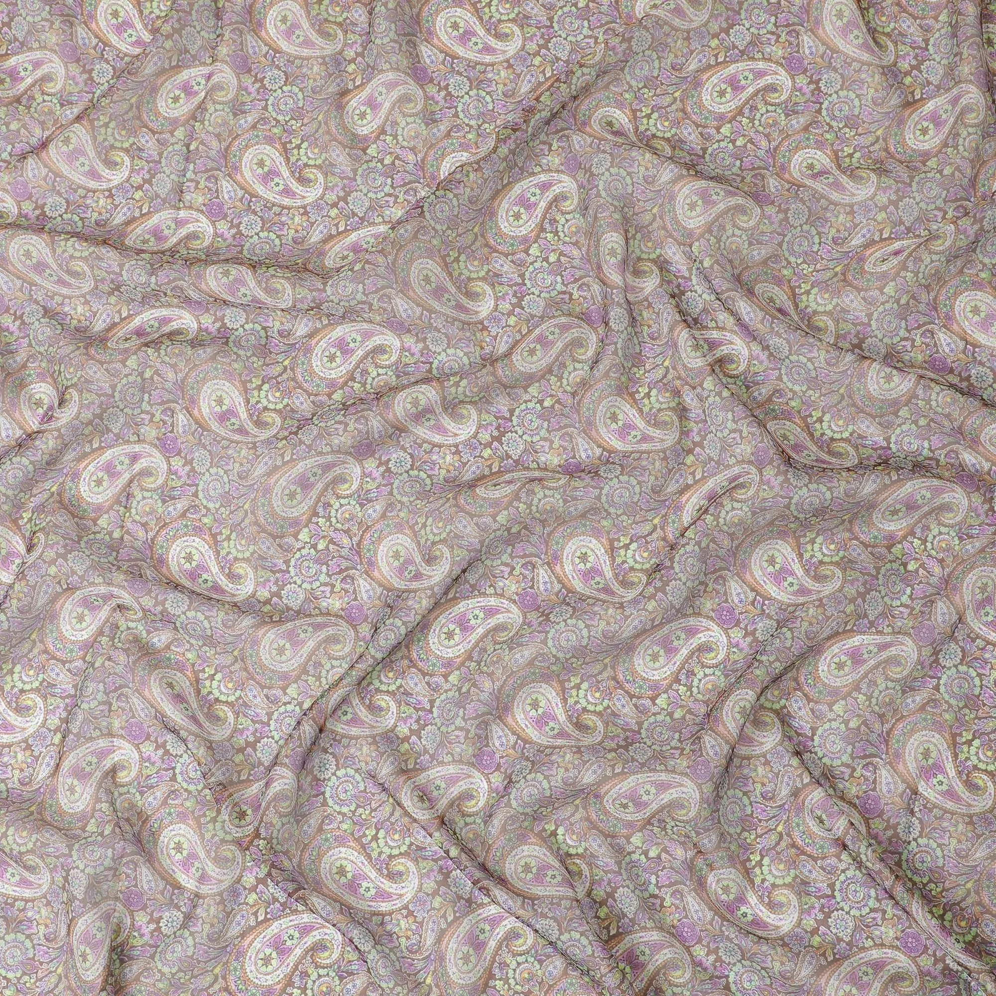 Brown synthetic chiffon fabric with multicolor print in paisley design-D11023