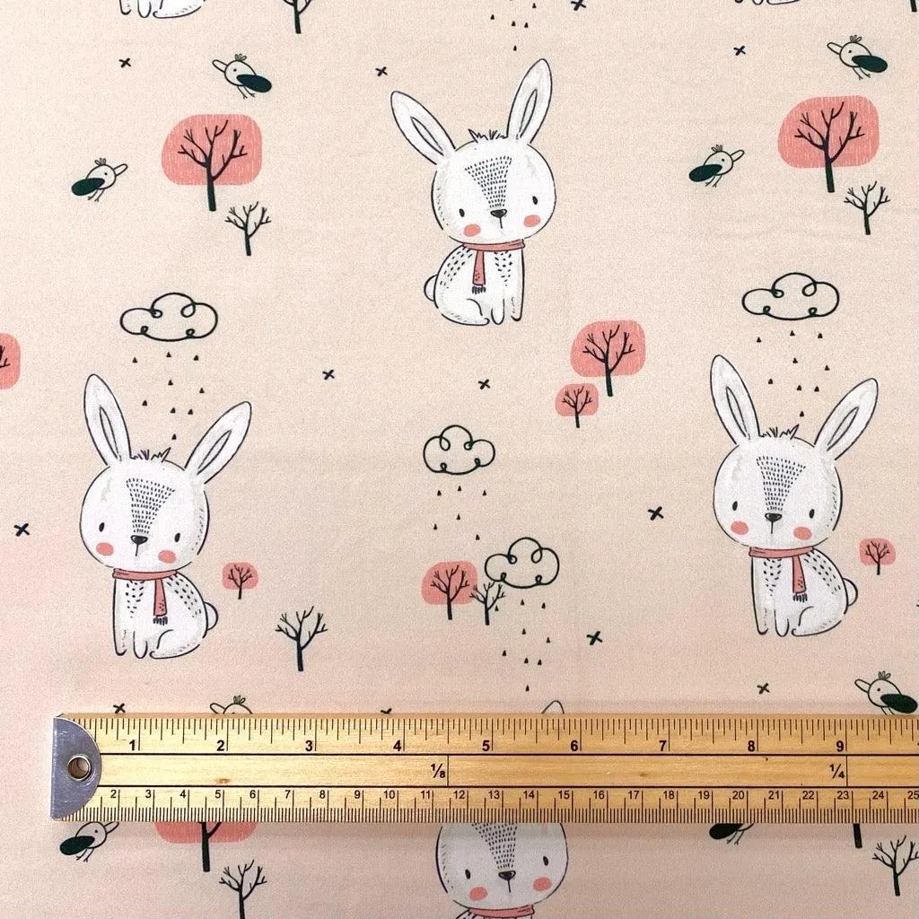 Bunnies on Baby Pink Softshell Fabric