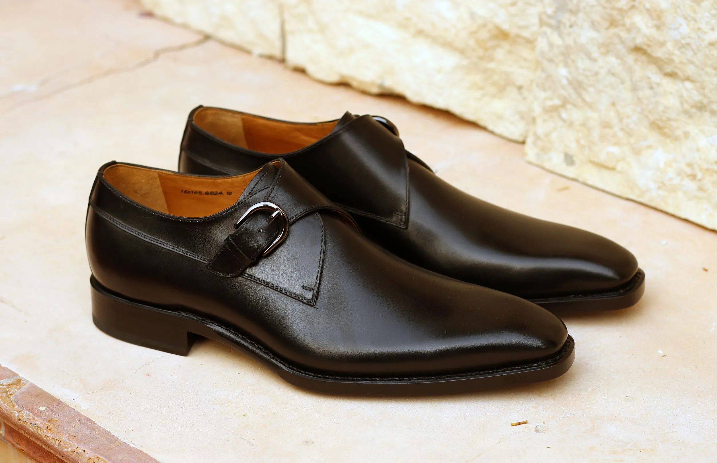 Burnished Calfskin Monkstrap Black