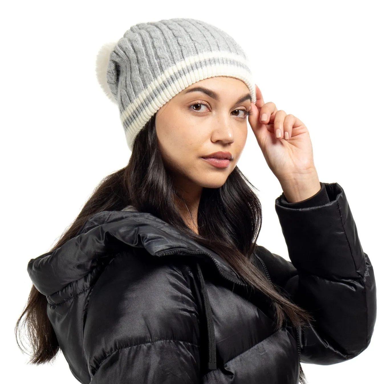 Cabin Cable Beanie With Removable Pom