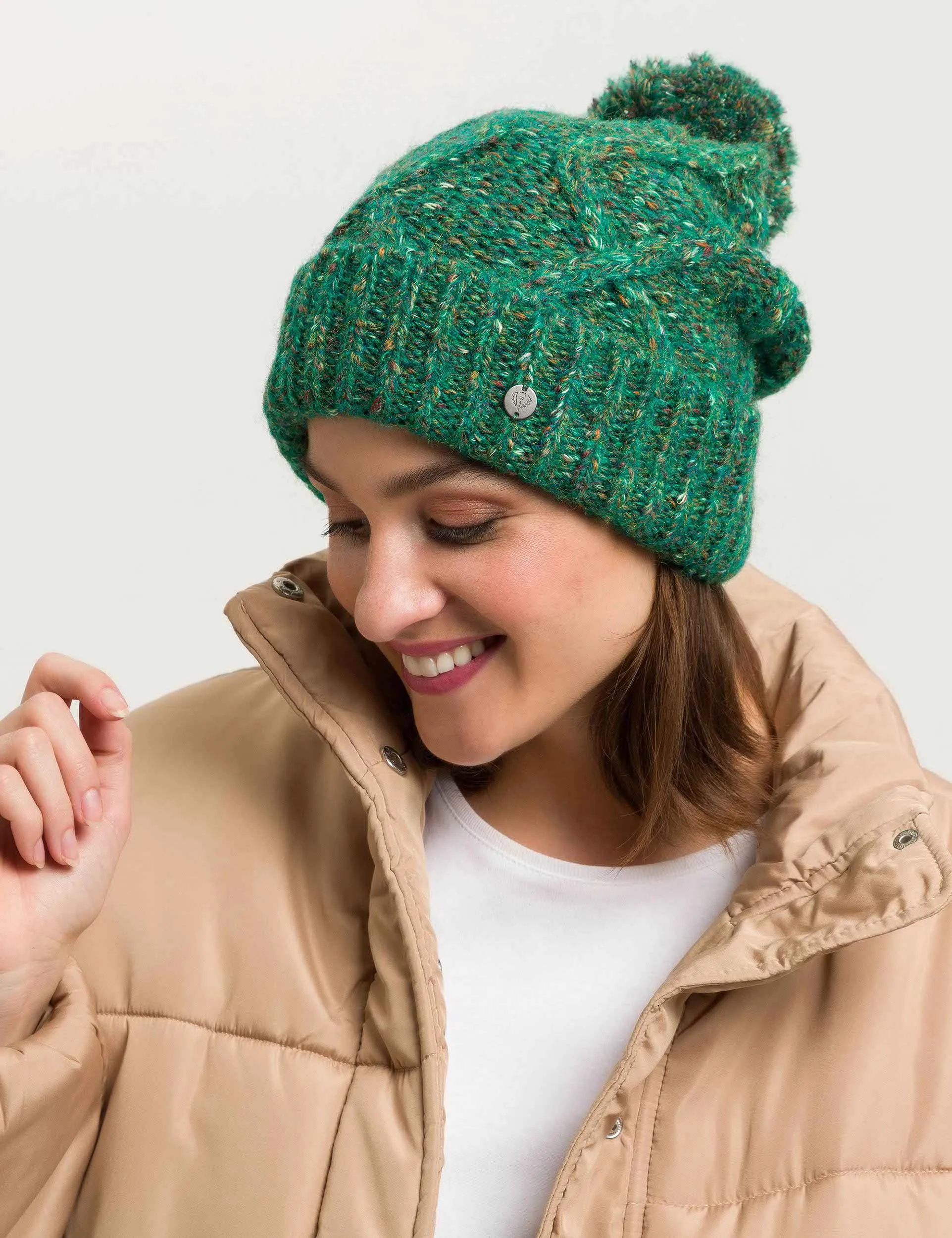 Cable Knit Christmas Beanie with Pompom