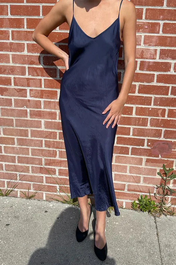 Calf-Length Bias Long Slip in Navy