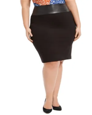 Calvin Klein Women's Plus Faux Leather Trim Pencil Skirt Black Size 14W | Black