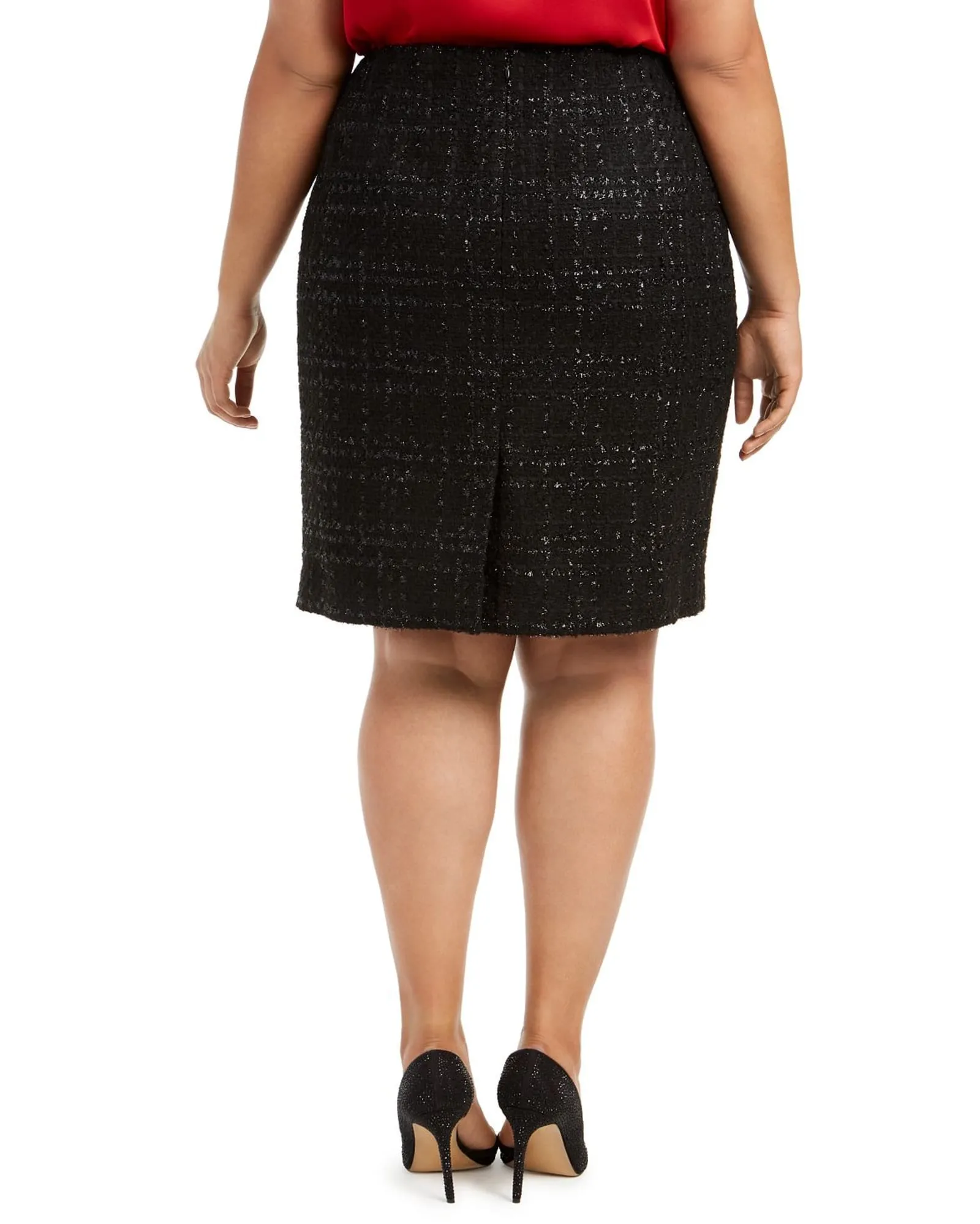 Calvin Klein Women's Plus Tweed Metallic Pencil Skirt Black Size 20W | Black