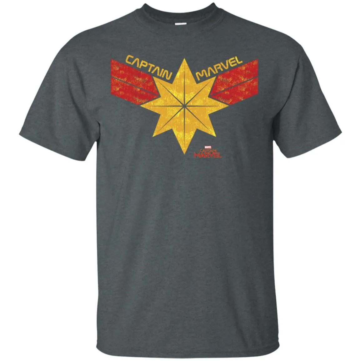 Captain Marvel Distressed Star Ribbon Logo Men Cotton T-Shirt