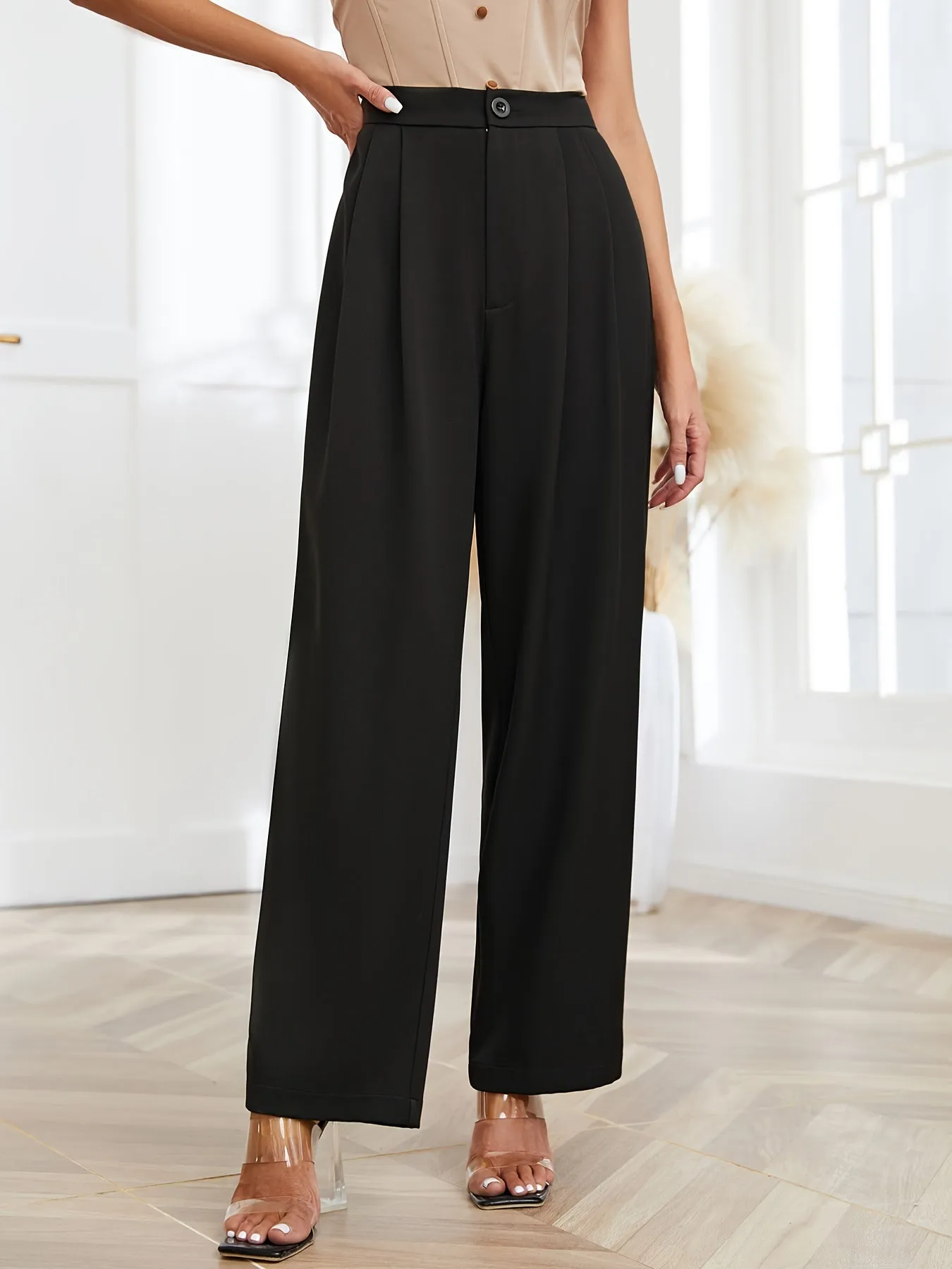 Casual Loose High Waist Solid Wide Leg Fashion Work Pants