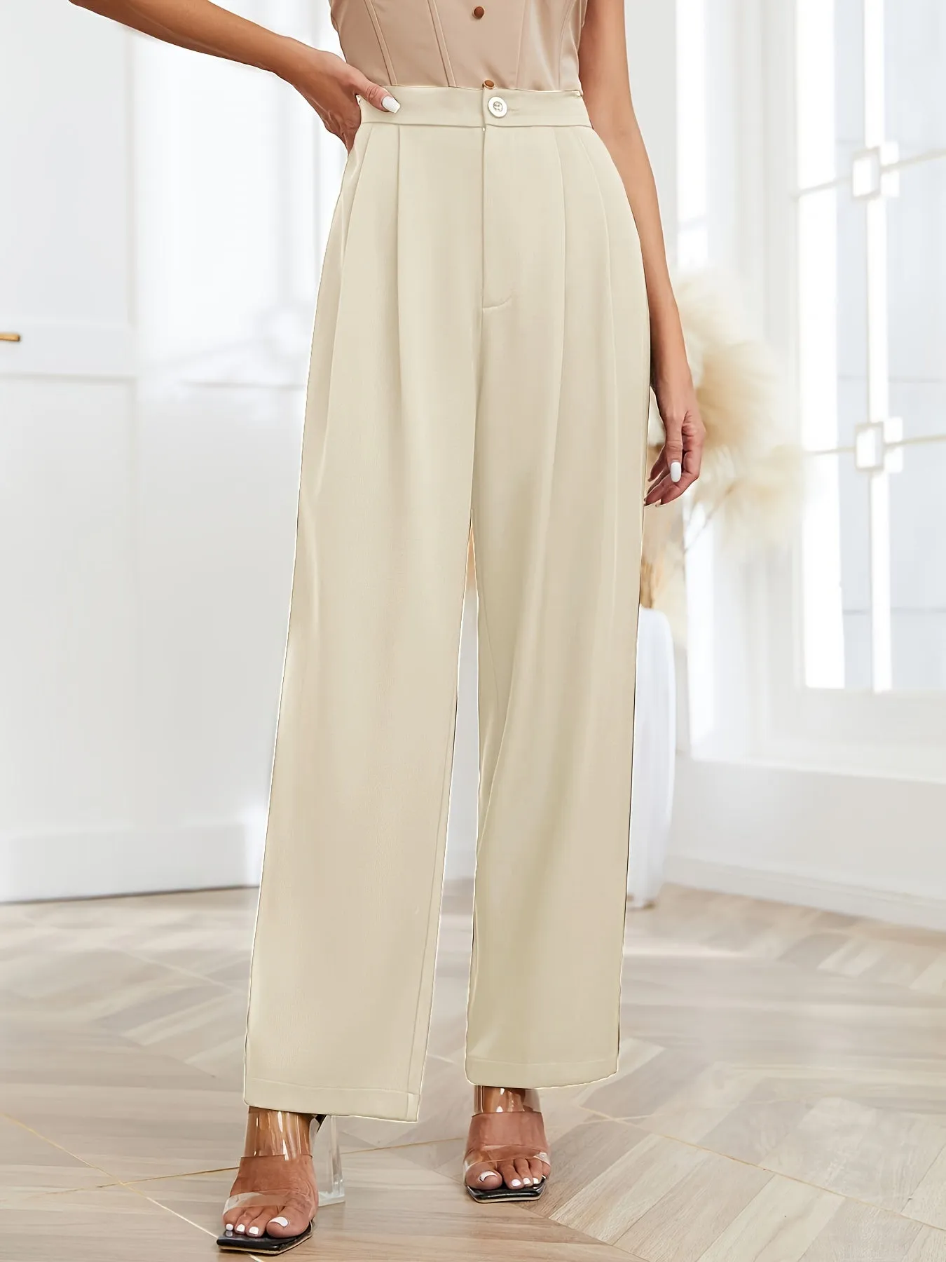 Casual Loose High Waist Solid Wide Leg Fashion Work Pants