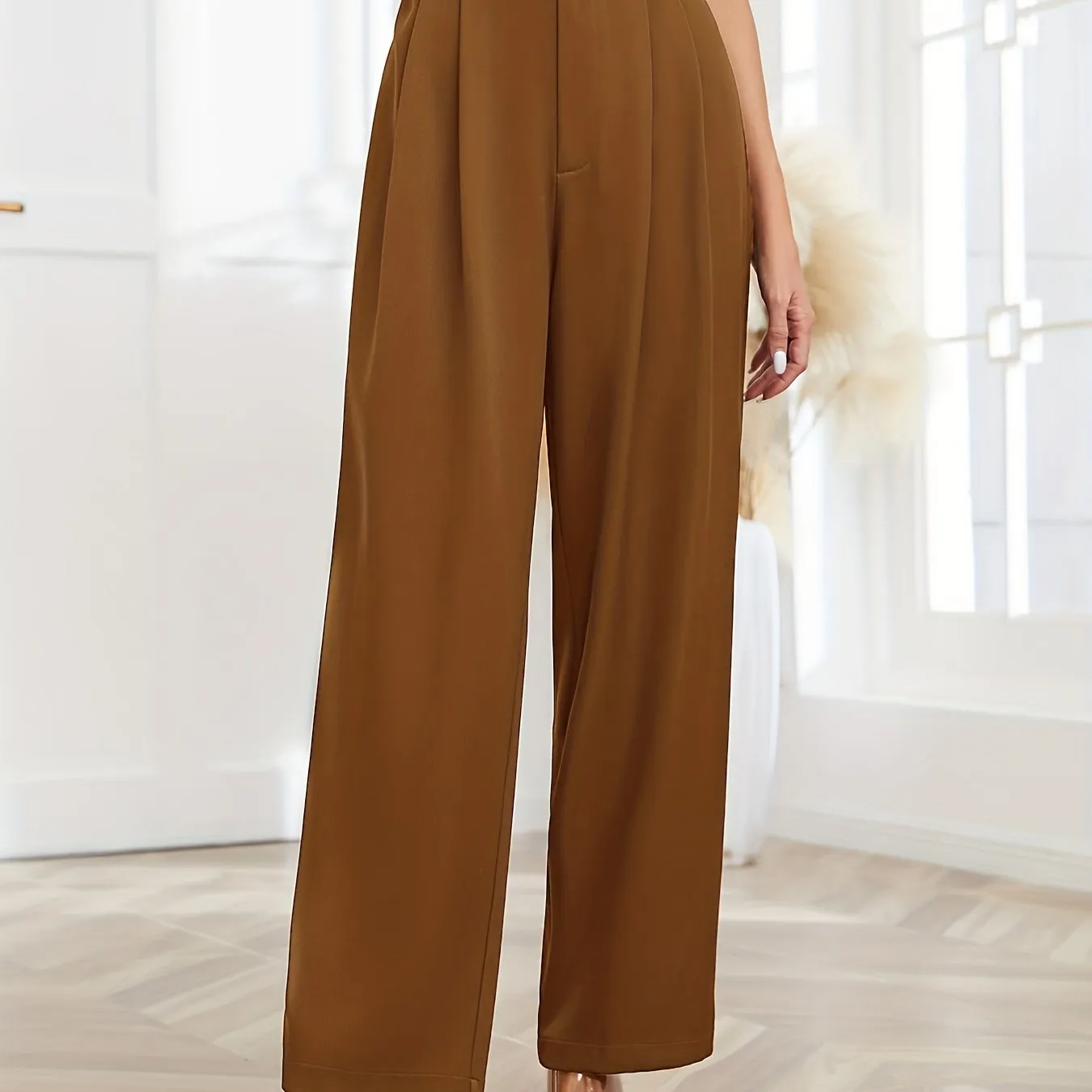 Casual Loose High Waist Solid Wide Leg Fashion Work Pants